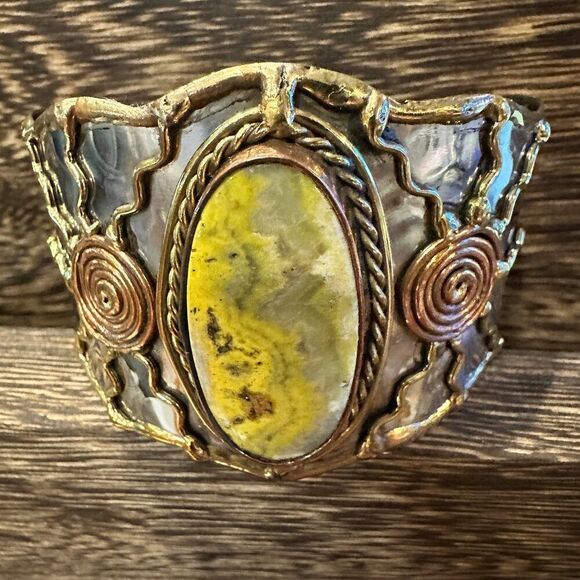 BumbleBee Jasper Adjustable Cuff Bracelet with Mixed Metals - Gift Box Included - Picture 4 of 12